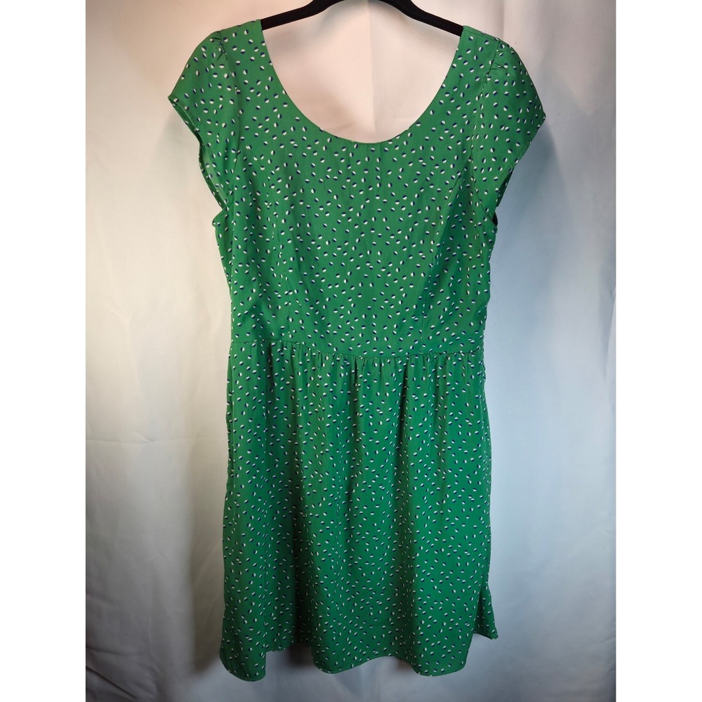 American Eagle Green Open Back Dress Size 10 Flutter Sleeves Polka Dot